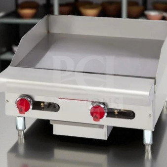American Range ARMG-24-24 countertop gas griddle, 24 inches, excellent condition, tested operational, red control knobs.