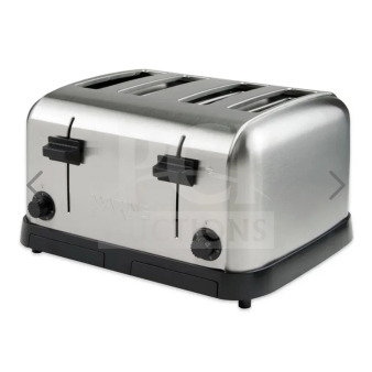 Waring Commercial WCT708 four-slice toaster, stainless steel, 1800W, excellent condition, fully tested, adjustable dials.