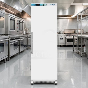 KoolMore KM-FMD12WH commercial reach-in freezer, 12 Cu. Ft., manual defrost, white, fully tested, elite condition, model KLM-M-FRZ-0954.
