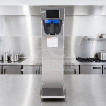 Wilbur Curtis G4TB Commercial Tea Brewer, 3-5 gallon, 120V, digital control, immaculate condition, front view in kitchen.