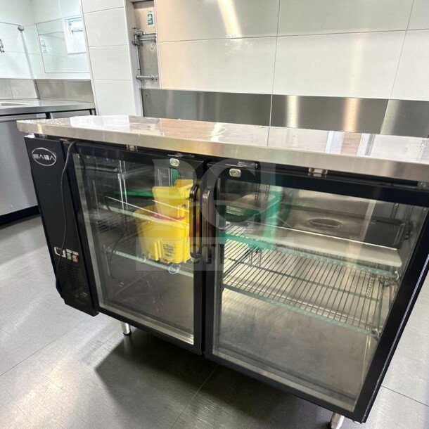 SABA 60" Back Bar Cooler, glass doors, stainless steel, model SABA-L-COOL-0918, superior condition, fully tested.
