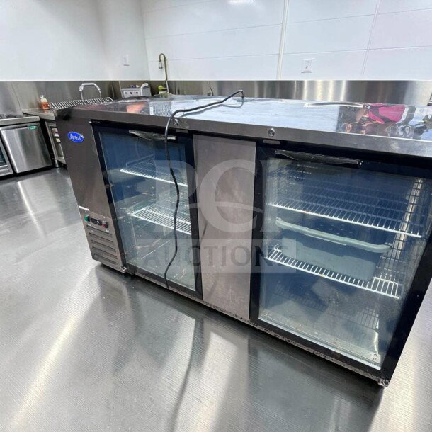 Atosa MBB69GGR 68" double glass door back bar refrigerator, stainless steel, fully tested and operational.