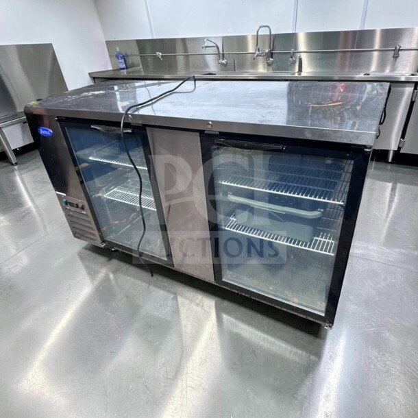 Atosa MBB69GGR 68" double glass door back bar refrigerator, stainless steel, excellent condition, 115V, fully tested.