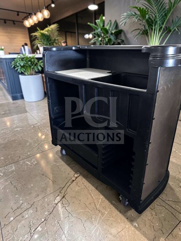 Cambro BAR540110 Cambar, 55" portable black bar with ice bin, commercial beverage station, in top-tier condition.