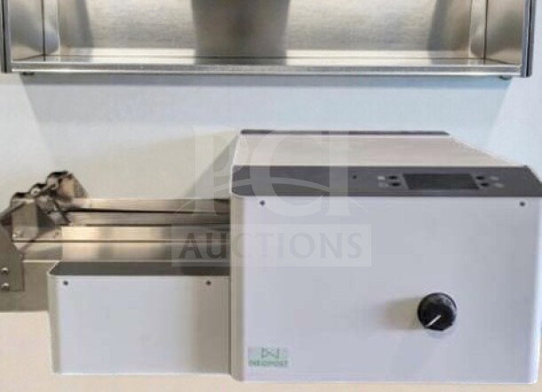 Neopost/Quadient AS-450 industrial tabletop address printer, high-speed monochrome inkjet, 600 DPI, tested, fully operational.