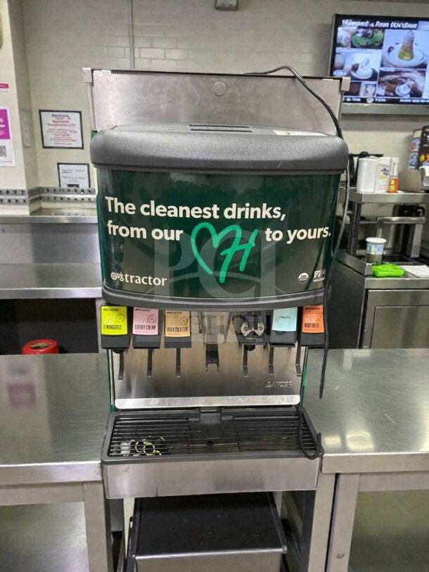 Tractor Beverage Juice Dispenser, model TRC-M-JCE-0023, in flawless condition, 115V/single phase, multi-flavor options.