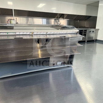 Duke Sub-CP-TC48M 48” refrigerated prep table in excellent condition, fully operational, with multiple storage shelves.