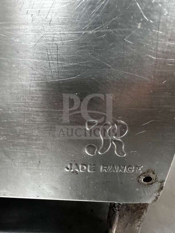 Jade Range logo etched on stainless steel surface of 60” thermostatic gas griddle, model JAD-L-GRD-0963.