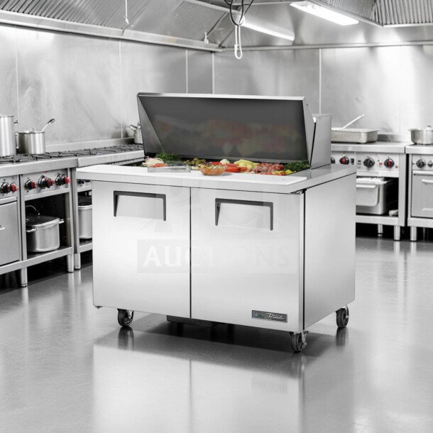 True TSSU-48-18M-B-HC 48” Mega Top Sandwich/Salad Prep Table, refrigerated base, excellent condition, 115V.