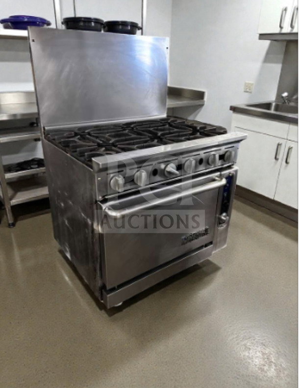 Imperial IR-6-C 36" 6 burner gas range with convection oven, natural gas, exceptional condition, fully tested and operational.