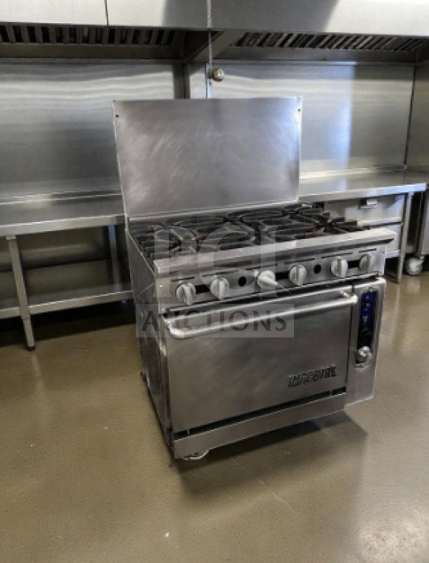 Imperial IR-6-C 36" 6 burner gas range with convection oven, natural gas, excellent condition, fully tested, stainless steel.