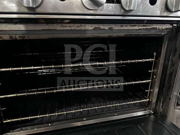 Imperial IR-6-C 36" 6 burner gas range with convection oven, natural gas, exceptional condition, interior oven view.