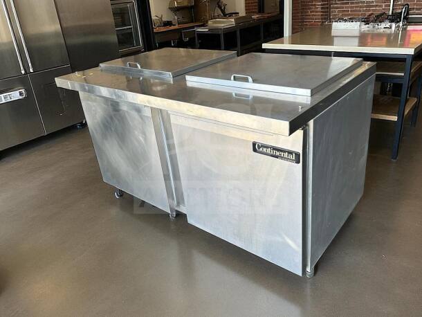 Continental SW60-24M, 60" stainless steel refrigerated worktop, exceptional condition, tested, 115V, visible logo.