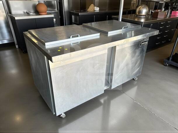 Continental SW60-24M stainless steel refrigerated worktop, 60", excellent condition, fully tested, model label visible.