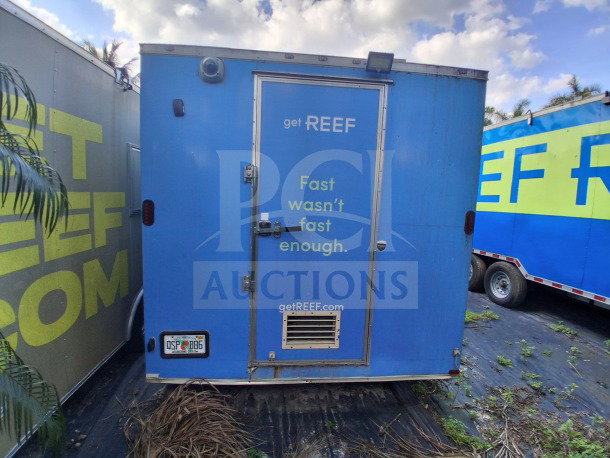 2020 Diamond Cargo 24' mobile kitchen in blue, equipped with Pitco fryers, commercial griddle, and stainless steel interior.