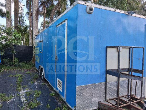 2020 Diamond Cargo 24' Custom Mobile Kitchen in blue, equipped with Pitco fryers, griddle, stainless interior, fire suppression.