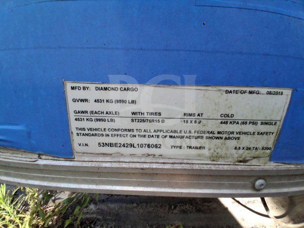 2020 Diamond Cargo 24' Custom Mobile Kitchen with blue wrap, stainless interior, Pyro-Chem system, VIN: 53NBE2429L1076062.