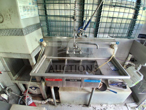 2020 Diamond Cargo 24' mobile kitchen sink, triple basin, stainless steel, with water lines and Pyro-Chem fire extinguisher.