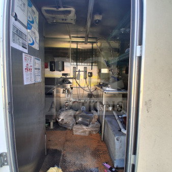 2019 Diamond Cargo 24' mobile kitchen interior with Frymaster, Arctic Air equipment. Requires deep cleaning for optimal use.