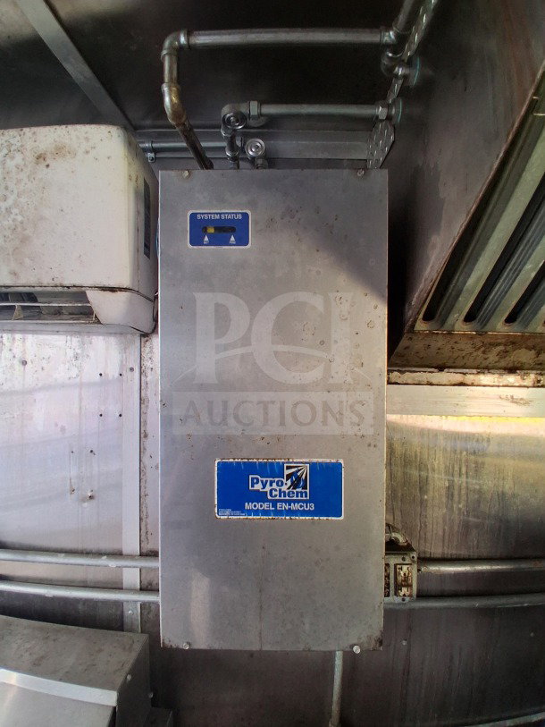 2019 Diamond Cargo 24' mobile kitchen interior; features Pyro-Chem Model EN-MCU3 system requiring deep cleaning.
