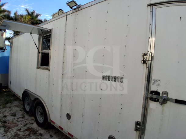 2019 Diamond Cargo 24' mobile kitchen trailer. Features include ventilation, HVAC, plumbing, gas lines. Needs deep clean.