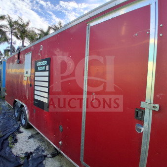 2021 Haulmark 8.5' x 24' Dual-Axle Mobile Kitchen Trailer. This commercial-grade mobile ghost kitchen was professionally engineered for high-volume delivery operations. The interior is a complete, high-efficiency system featuring a Arctic Air refrigeration suite including five units. The cooking line is fully protected by a commercial exhaust hood and a certified fire suppression system. Kitchen setup includes full three-compartment sanitation sink, this unit is ready for immediate deployment into any demanding culinary environment. VIN: 7KB1E2426MT000363  LOT-104