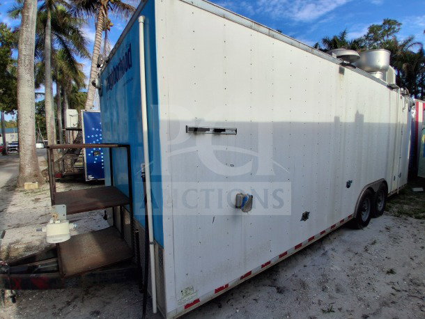 2021 Diamond Cargo 24' Custom Mobile Kitchen trailer, white exterior, features pro-grade appliances, fire suppression system.