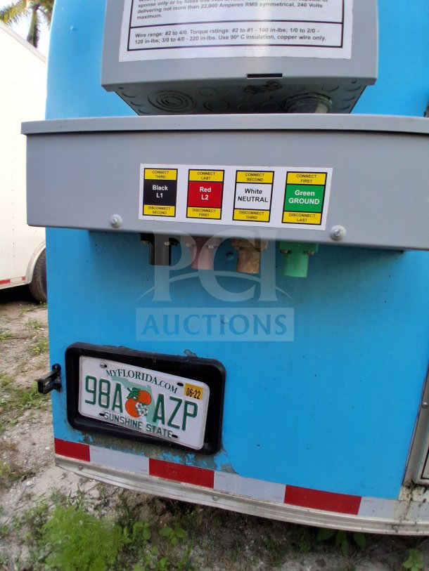 2021 Diamond Cargo 24' Custom Mobile Kitchen. Shown are electrical connections and license plate. High-volume service design.