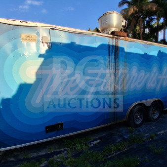 2019 Quality Cargo Food Trailer. Commercial Kitchen Trailer with Large Order Window Equipped with Grease Hood, Dual Fryers, Griddle, Burner Cooktop and Complete Atosa Refrigeration Suite  LOT-110