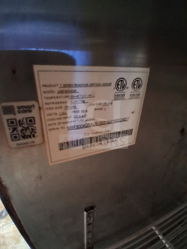 Label inside 2019 Quality Cargo Food Trailer, indicating model MBF8004GR, made in China.
