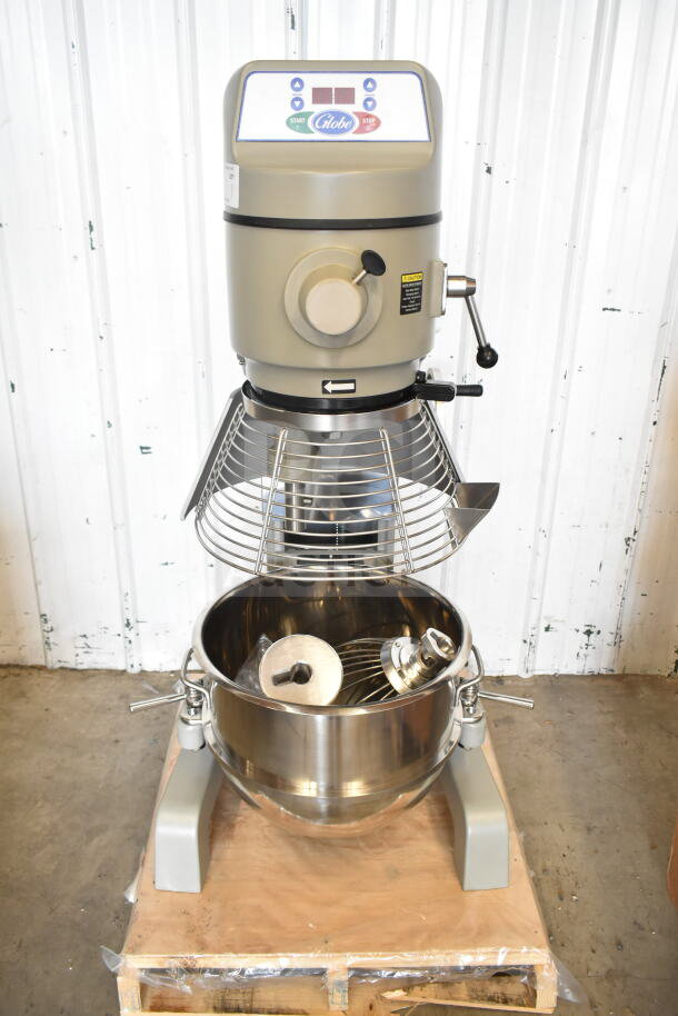 BRAND NEW 2025 Globe SP40 40 Qt. Planetary Mixer, Manual Bowl Lift, Attachments, 208V, 3 Phase, with Bowl Guard and Attachments.