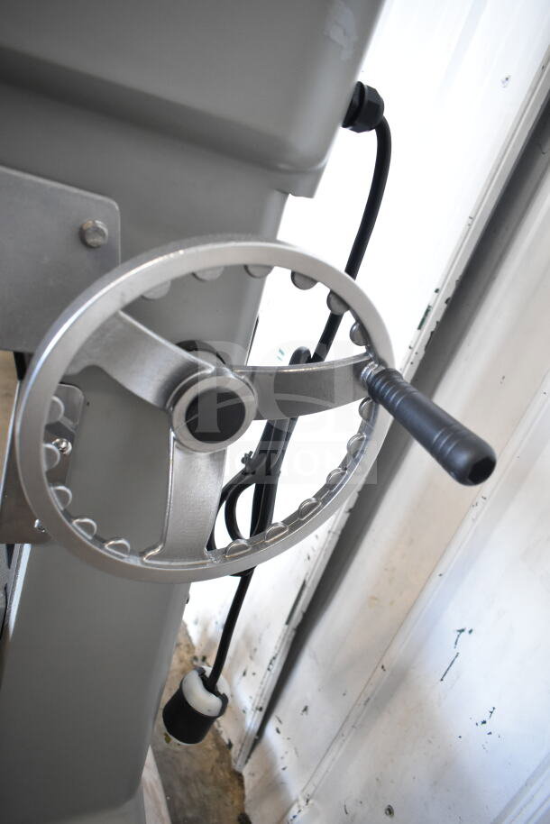 BRAND NEW 2025 Globe SP40 Mixer, manual lift, visible crank handle, 208V, 3-phase, slight scratch on finish.