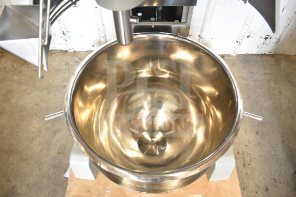 Brand new Globe SP40 40 Qt. planetary mixer, with manual bowl lift, bowl guard, dough hook, and whisk. 208V, 3 phase.