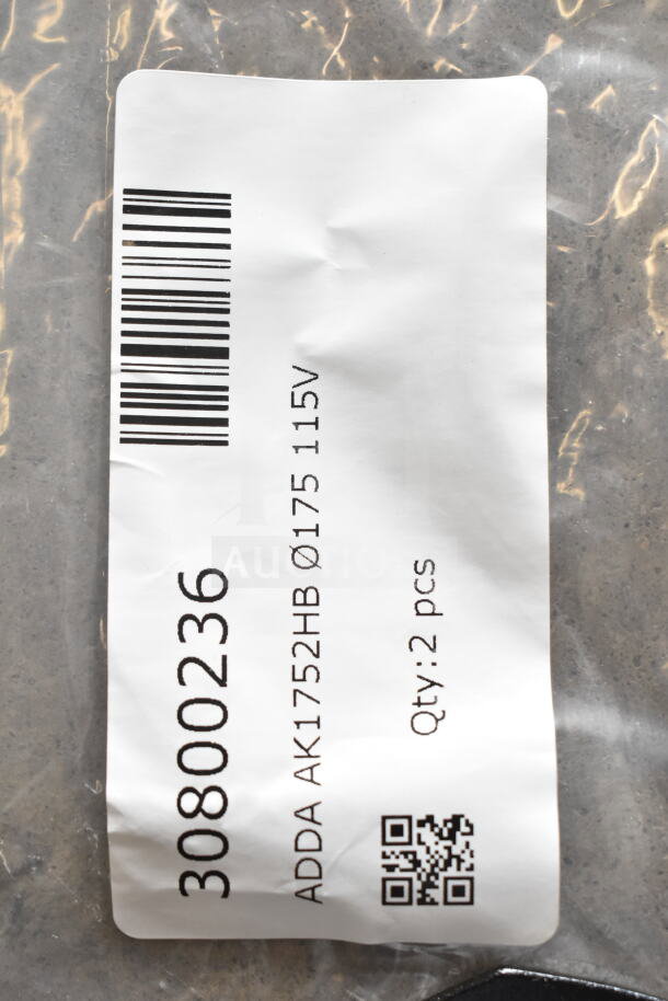 Barcode label with "30800236", and "ADDA AK1752HB Ø175 115V". Shows quantity of 2 pieces.