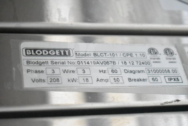 "Blodgett BLCT-101/CPE 1.10 Combi Oven tag, 208V, 3 phase, new scratch and dent condition, with serial and electrical specs."