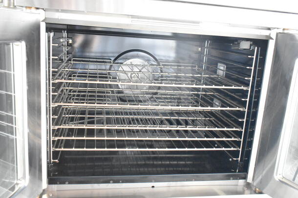 BRAND NEW 2019 Blodgett Mark V-100 commercial convection oven, full size, electric, on pan rack with casters, 208V, 3 phase.