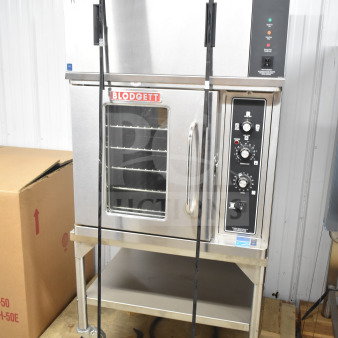 BRAND NEW SCRATCH AND DENT! 2021 Blodgett Commercial Electric Powered Half Size Convection Oven w/ Blodgett VLH Hood on Commercial Casters. 208-240 Volts, 1 Phase.