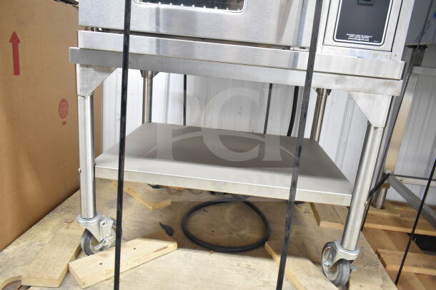 Brand new 2021 Blodgett VLH convection oven, electric, half-size, with hood, on commercial casters. Scratch and dent condition.