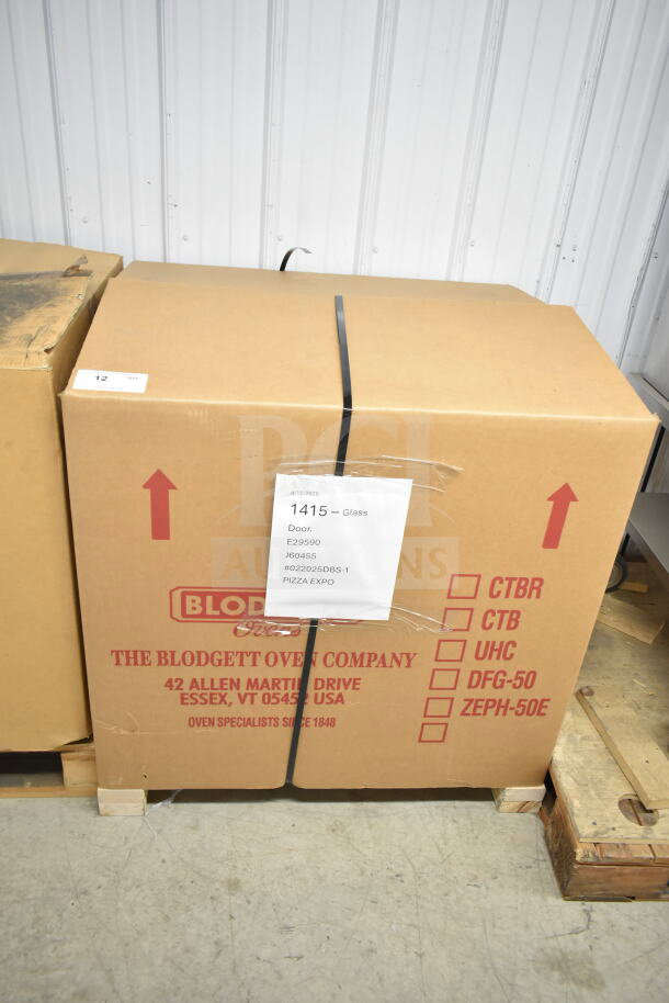 Boxed 2025 Blodgett 1415 Commercial Pizza Oven, new condition with visible shipping labels. 208V, 3 Phase.