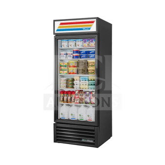 True GDM-26-HC Commercial Cooler, single glass door, vibrant colors, 115V, new scratch and dent condition.