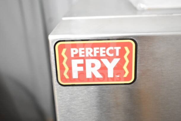 Brand new 2024 Perfect Fry PFA730 ventless countertop deep fryer with minor scratches. Model tag visible. 208V, 1 phase.