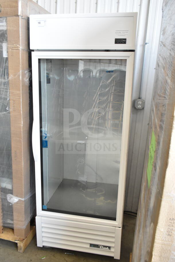 Brand new 2020 True TSCI-600R-G-PH commercial single door reach-in cooler with glass front, 115 volts, 1 phase.