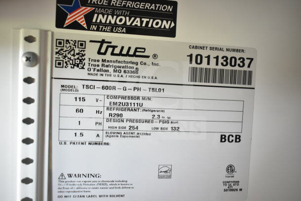 BRAND NEW 2020 True TSCI-600R-G-PH cooler merchandiser, 115V, 1 Phase, energy-efficient R290 refrigerant, serial 10113037.