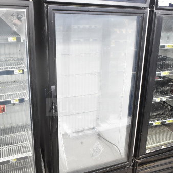 2020 True GDM-26F-HC commercial reach-in cooler, single glass door, black exterior, 115V, model GDM-26F-HC.