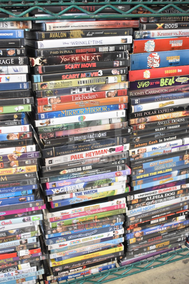 Stack of 164 various DVDs featuring titles like Little Fockers, Polar Express, Lion King, and more. Good condition.