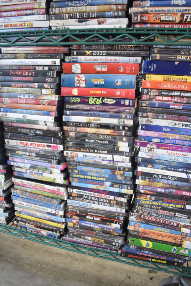 164 DVDs including Little Fockers, Polar Express, Saved by the Bell, Lion King, and more. Various conditions.