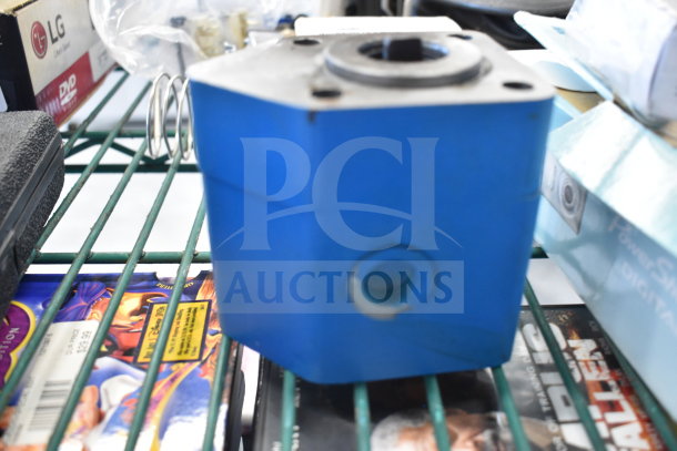 Four-item auction lot featuring a Fryclone Oil Pump 259POFM728L, EVX234N5FXXXX01 Panel, and a tool in a hard case.