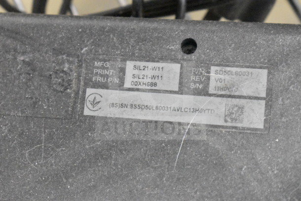 Label on an item showing model SIL21-W11, part SD50L80031, revision V01, serial 13H0YD, with manufacturer details.