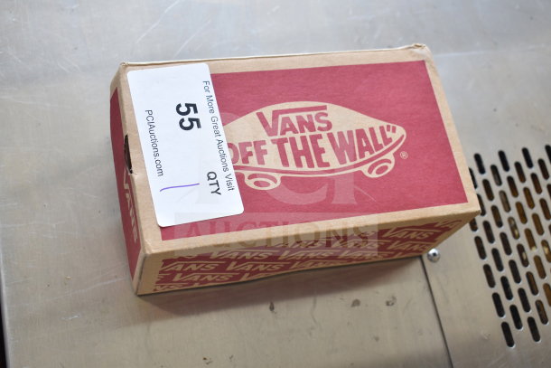 Vans Era Elastic Lace Tri Checkerboard Shoes, Size 9, in original red box. Auction label reads "55". Box appears intact.