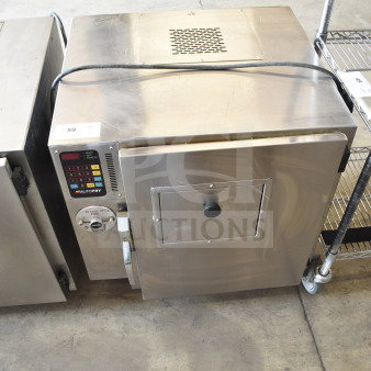 Autofry MTI-10 ventless fryer, stainless steel, 240 volts, 1 phase. Features control panel and safety labels. Good condition.